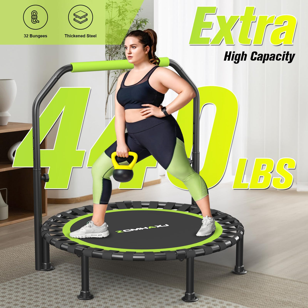 ZCMHAXJ Foldable Mini Trampoline, 40"/48" Rebounder Trampoline for Adults & Kids, 450lbs Capacity with U-Shaped Adjustable Bar, Indoor Fitness Workout Exercise Equipment ZCMHAXJ