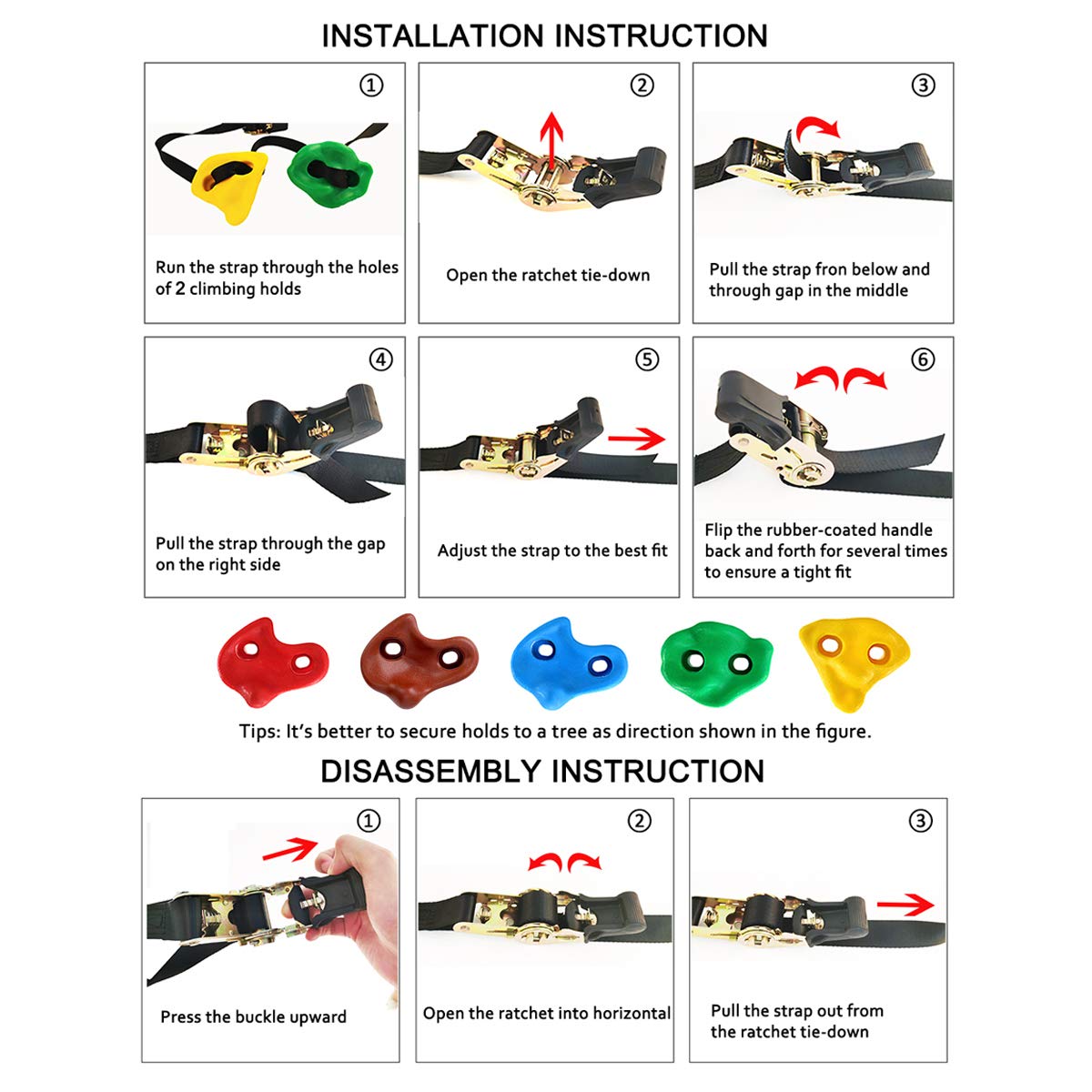 18PCS Ninja Tree Climbing Holds and 6 Sturdy Ratchet Straps for Kids Tree Climbing, Large Climbing Rocks for Outdoor Ninja Warrior Obstacle Course Training SEKKVY