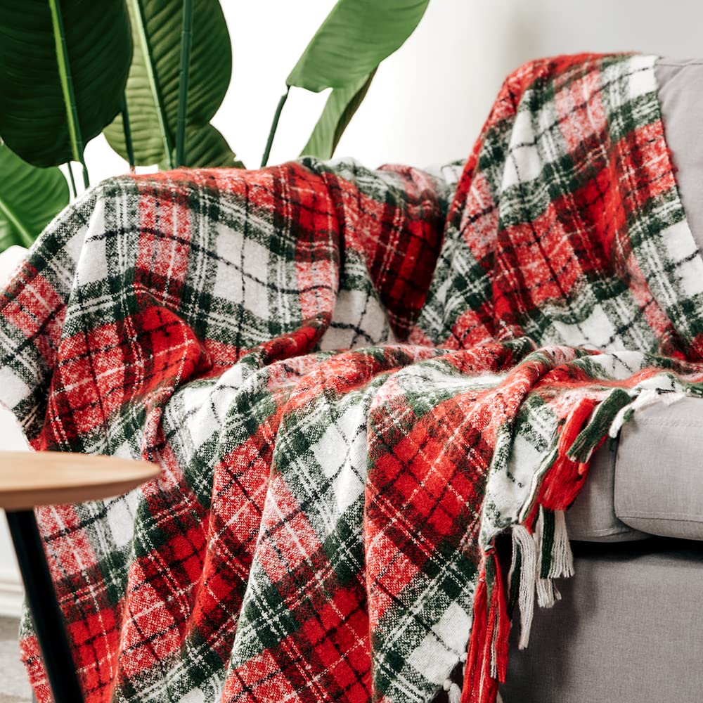 G Lake Christmas Plaid Throw Blanket Green Red Super Soft Faux Cashmere Blankets with Tassels for Couch Sofa Halloween Home Decor 50" x 60" (Xmas) G Lake