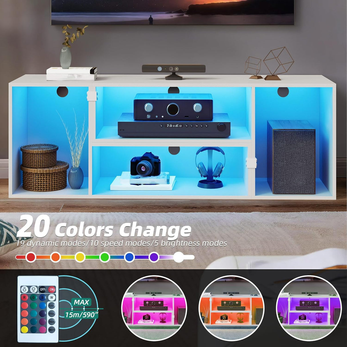 YITAHOME Deformable TV Stand, TV Stand 65/75/70/55 inch, Entertainment Center with Storage, Modern LED Television Stand, TV Console Cabinet for Living Room, White YITAHOME