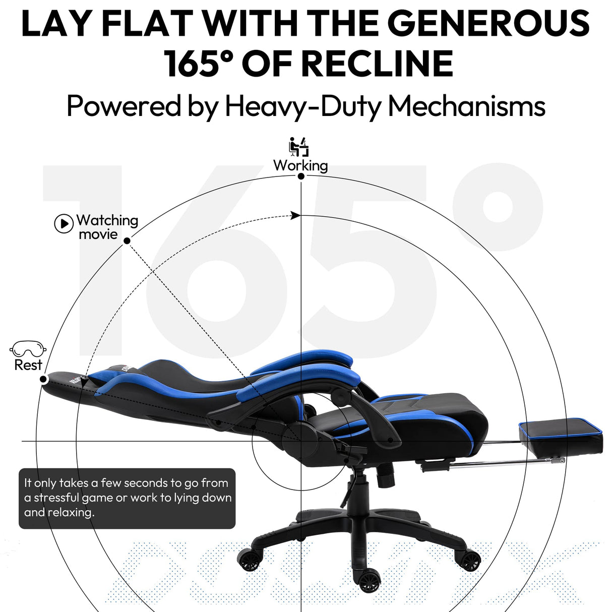 Dowinx Gaming Chair Ergonomic Racing Style Recliner with Massage Lumbar Support, Office Armchair for Computer PU Leather E-Sports Gamer Chairs with Footrest (Black&Blue Dowinx