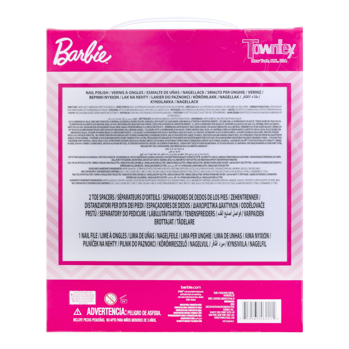 Townley Girl Barbie Movie 18 Piece Set Kids Water-Based Nail Polish Set, Includes Nail Polish, Nail Gems, Nail File for Age 3+, Parties Birthday Townley Girl