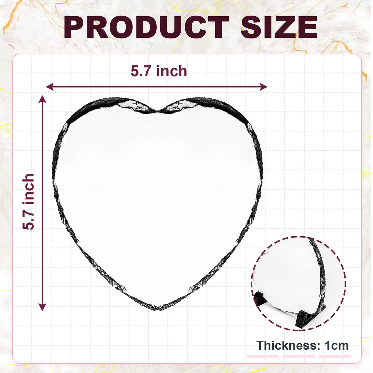 Beclumas 6 Pack 5.7" X5.7" Sublimation Slate Blanks,Heart Heat Thermal Transfer Stone Slate Picture Frame Plaque with Display Stand for Desktop Souvenir DIY Personalized Custom Gift Design Beclumas