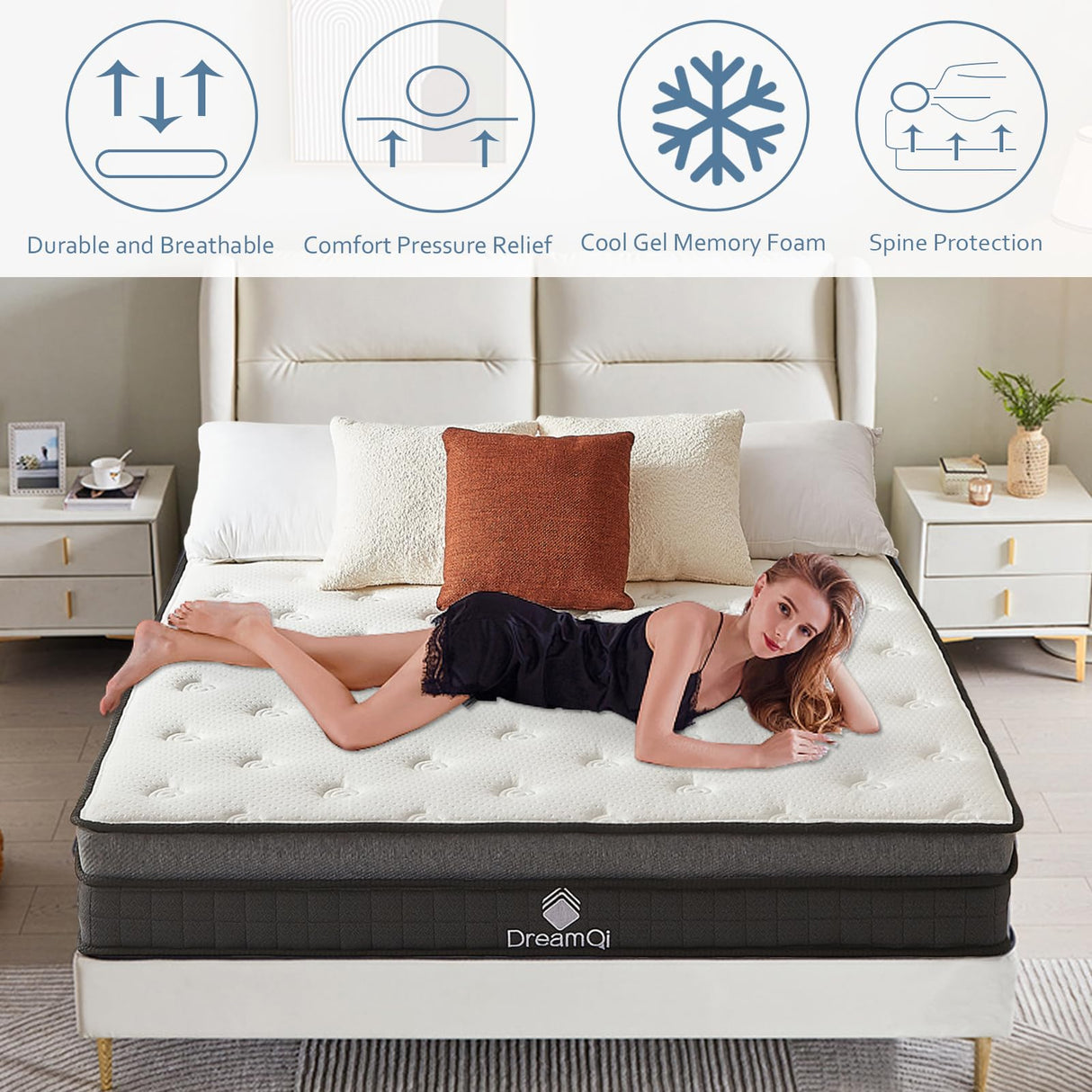 DreamQi Full Size Mattress,8 Inch Full Mattress in a Box,Hybrid Mattress with Gel Memory Foam,Fits All Bed Frames Mattresses,Medium Firm Soft and Comfort Mattress,CertiPUR-US DreamQi