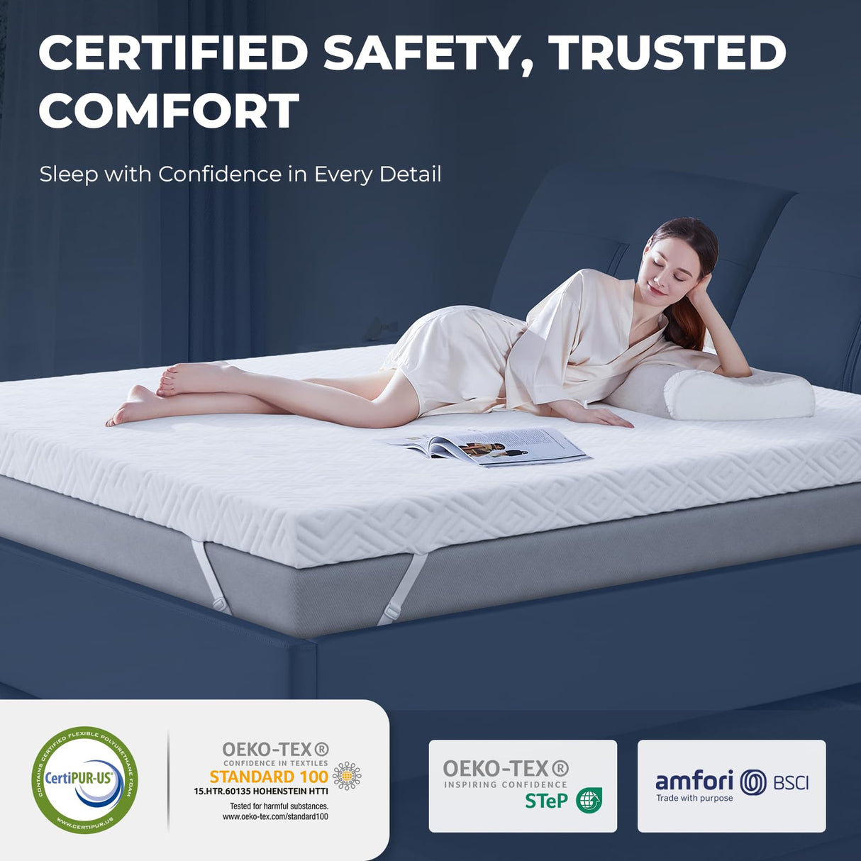Memory Foam Mattress Topper - 3 Inch Gel Mattress Pad for Pressure Relief, Premium Soft Cooling Sleep Bed Topper, Non-Slip Design with Removable & Washable Cover (White, Queen) zibroges