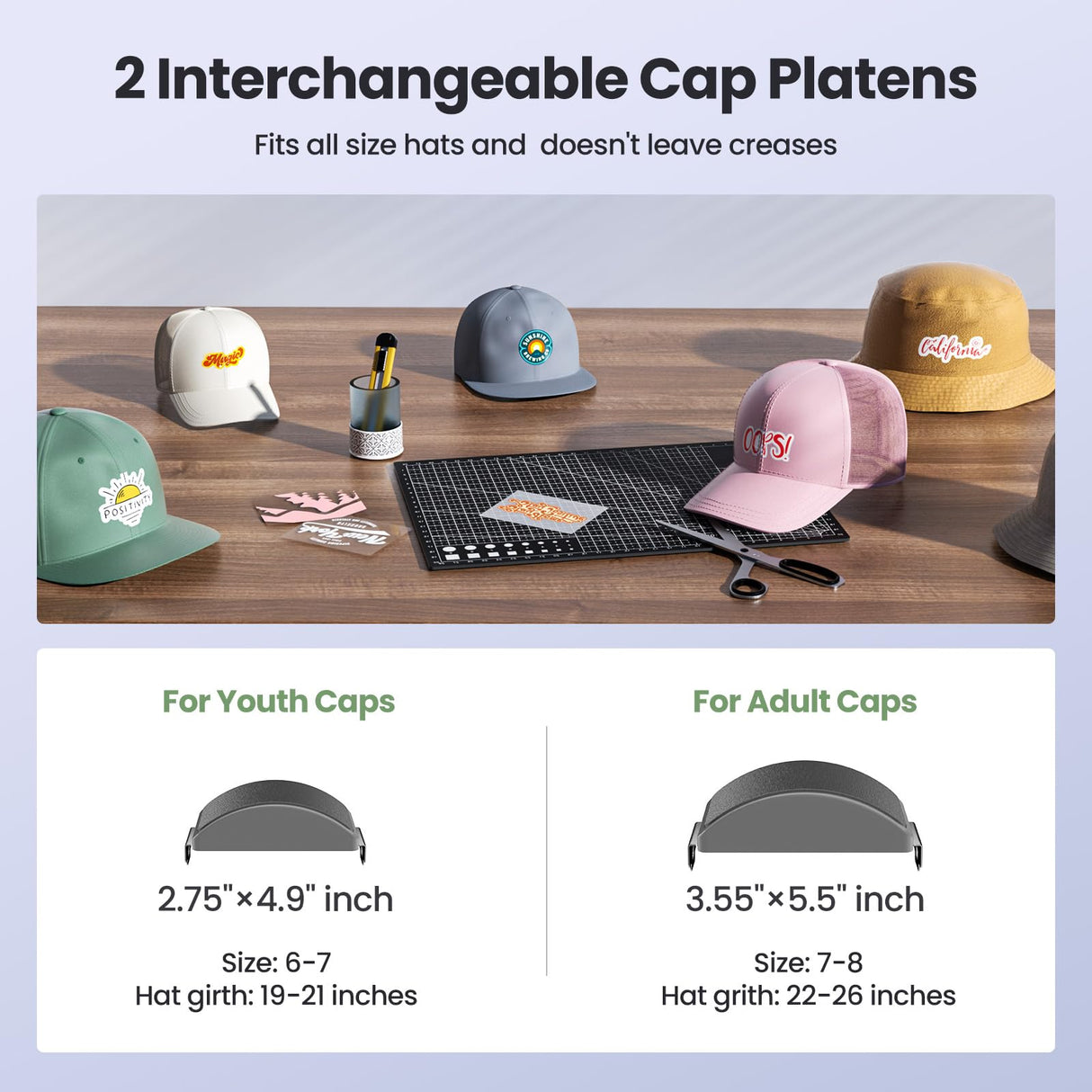 Hat Press Heat Machine for Caps with 2 Platens, Precise Temp&Timer Control, Hat Heat Press with Timer Auto Starter, Sublimation Hat Press for Trucker Hat & Iron on Vinyl, Heat Transfer (Light Green) EENOUR