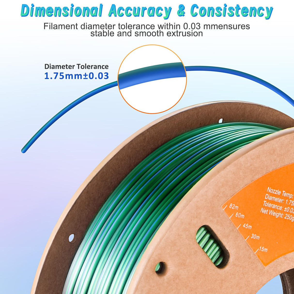 ERYONE Silk Dual Color PLA Filament 3D Printer 1.75mm +/- 0.03mm, Bicolor Filament Two Tone PLA 250G(0.55lbs) Cardboard Spool, Blue Green ERYONE