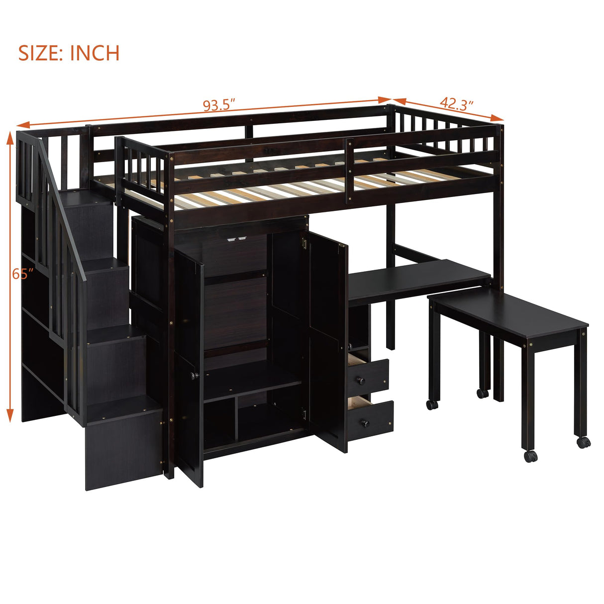 Harper & Bright Designs Twin Size Loft Bed with Stairs and Bookshelf, Wood Twin Storage Bed with Desk & Wardrobe, Space-Saving Multifunctional Furniture for Kids & Teens - Espresso Harper & Bright Designs
