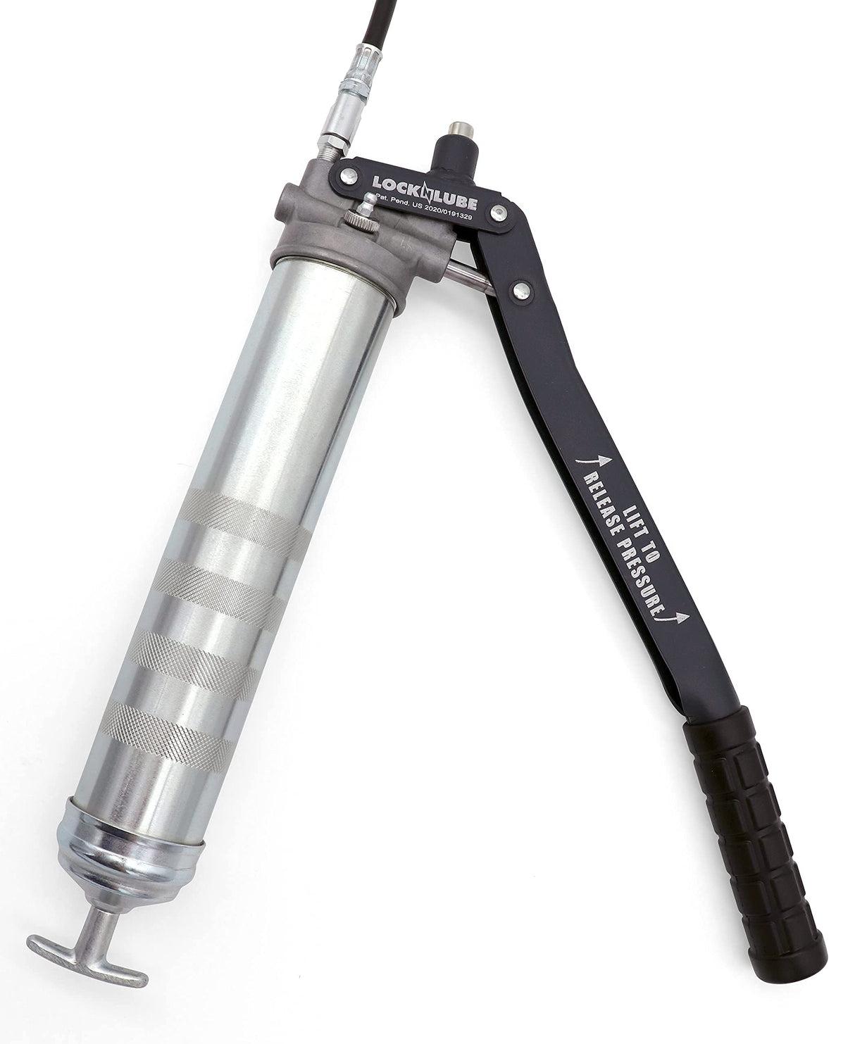 LockNLube Professional Series Lever Grease Gun. Includes Our Patented Grease Coupler (Locks on, Stays on, Won't Leak!) Plus a 20" Hose and in-line Hose Swivel. LockNLube