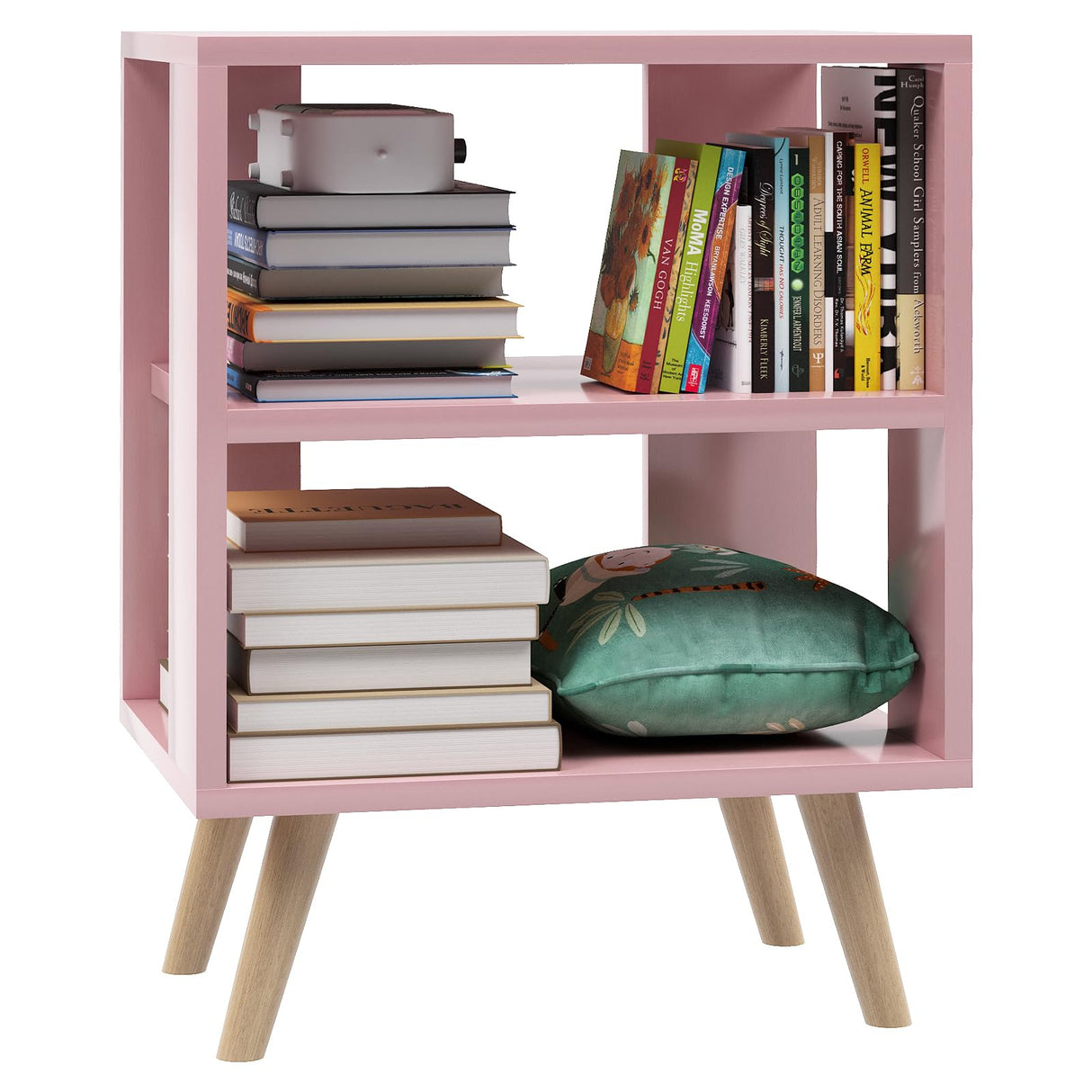 Aenuert Night Stand, Pink Kids Nightstand, Modern End Table with Open Storage, 2-Tier Nursery Bedside Table for Small Space, Living Room, Bedroom Aenuert