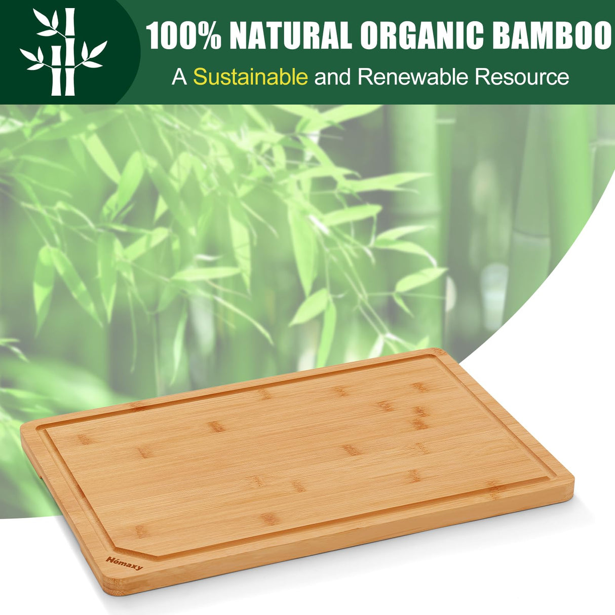 Homaxy Extra Large Organic Bamboo Cutting Boards for Kitchen, 18"x12" Wooden XL Cutting Board with Juice Groove and Handles, Charcuterie Butcher Block Wood Serving & Chopping Board - Pre Oiled Homaxy