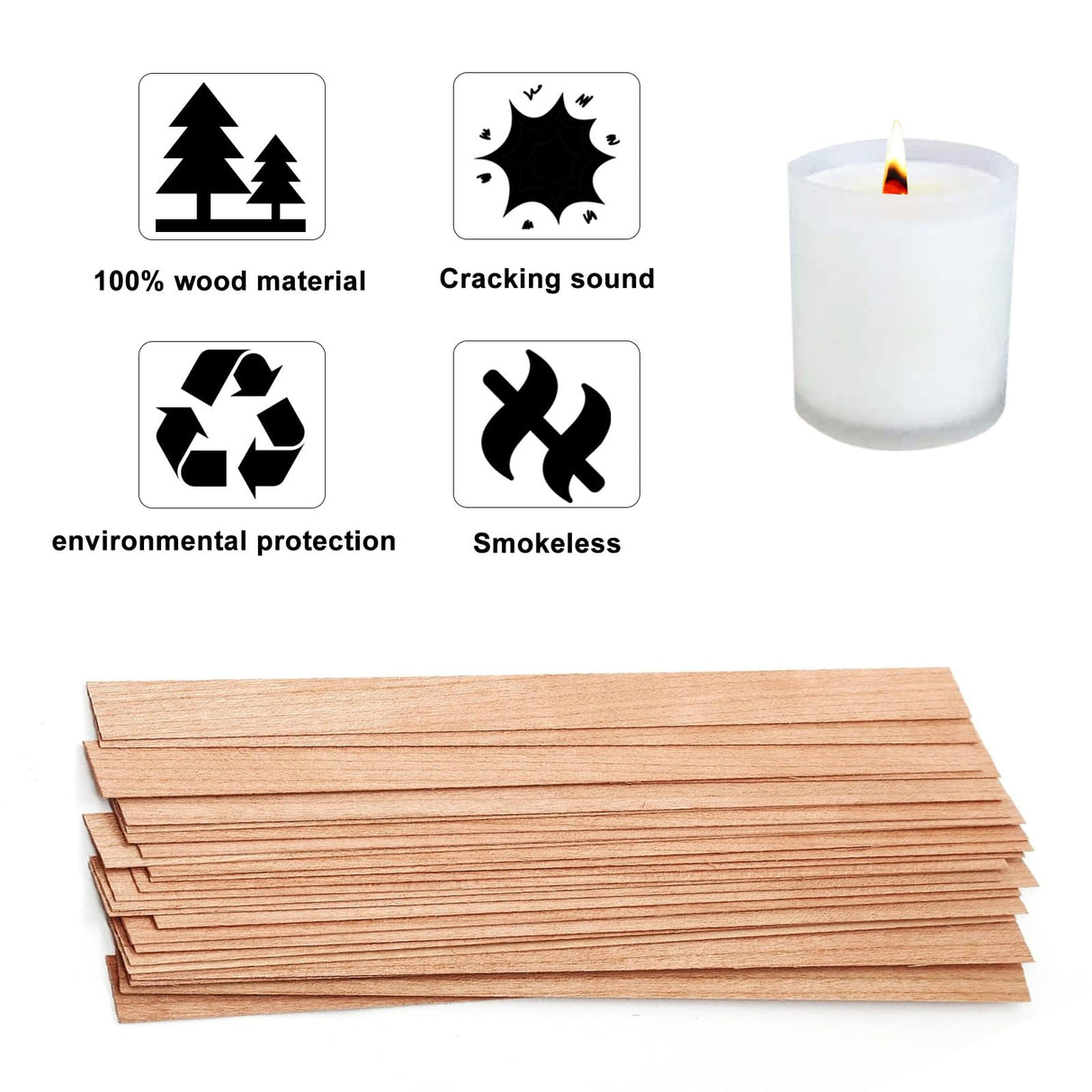 120 Pcs Wood Candle Wicks for Candle Making Kit, Wood Wicks for Candles Making, Wooden Wicks for Candlemaking, Smokeless Natural Crackling Wooden Candle Wicks for Candle Making, Inclu 60 Bases MUZHUPGUZ