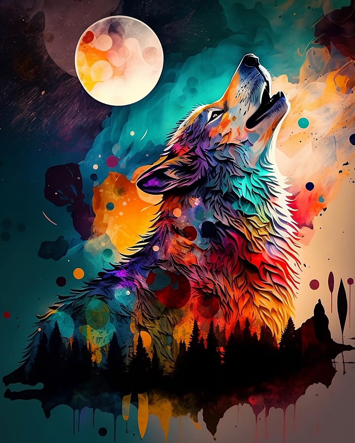 Rebotipy Paint by Numbers for Adults The Wolf Howled at The Moon Paint by Number on Canvas Without Frame,DIY Oil Painting for Home Wall Decor(16x20inch) Rebotipy