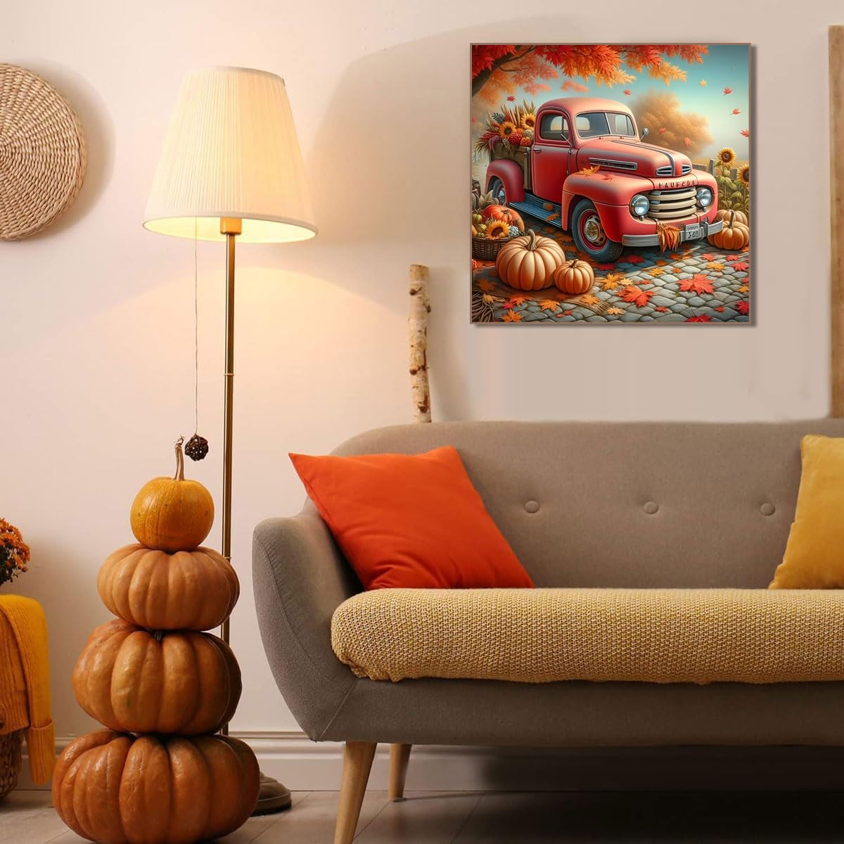 Canrichshop Autumn Pumpkin 5D Diamond Art Kits for Adults,Truck Diamond Painting Kits for Beginners,Fall Full Drill Diamond Paintings,Paint by Diamonds for Wall Decor 14x14inch Canrichshop