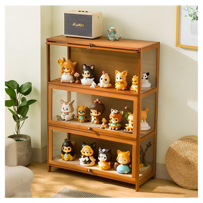 NENAGGE Curio Display Cabinet with Acrylic Doors for Collectibles Small Curio Cabinet 4 Tier 3 Tier Figures Display Case Toys Display Shelves Vitrina Storage Cabinet,Brown,3 Tier_Flip Up Door