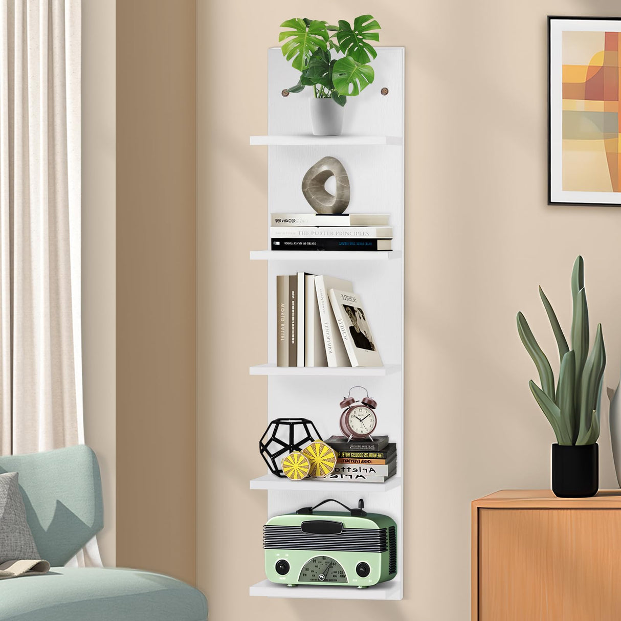BEARUT 5 Tier White Floating Shelves with Light LED Wall Mount Vertical Lack Shelf with LED Wall Decor Shelves for Bedroom Living Rooms Bathroom Book Gaming Shelves White BEARUT