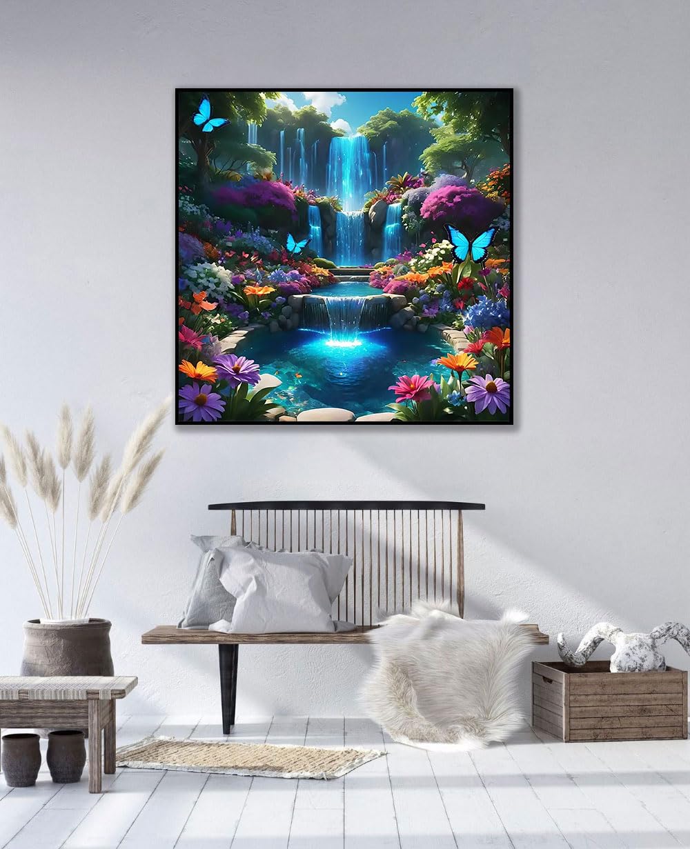 Landscape Scenery Diamond Art Kits for Adults Beginners, 5D DIY Full Round Drill Diamond Painting Kits Waterfall, Paint by Diamonds Dot Gem Art Crystal Flower Easy,Home Wall Decor 13.7X13.7Inch CHWGLFGG
