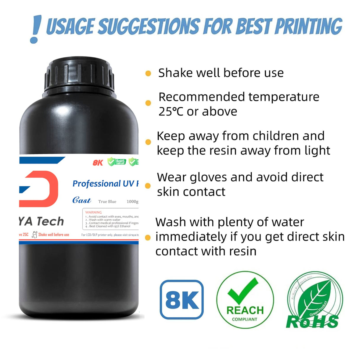 Siraya Tech Cast 3D Print Resin Castable Resin Easier to Burn and Print Clean Burnout Great Smooth Surface High Resolution 405nm UV-Curing Resin for Thicker Designs and Metal Parts (True Blue, 1kg) Siraya Tech