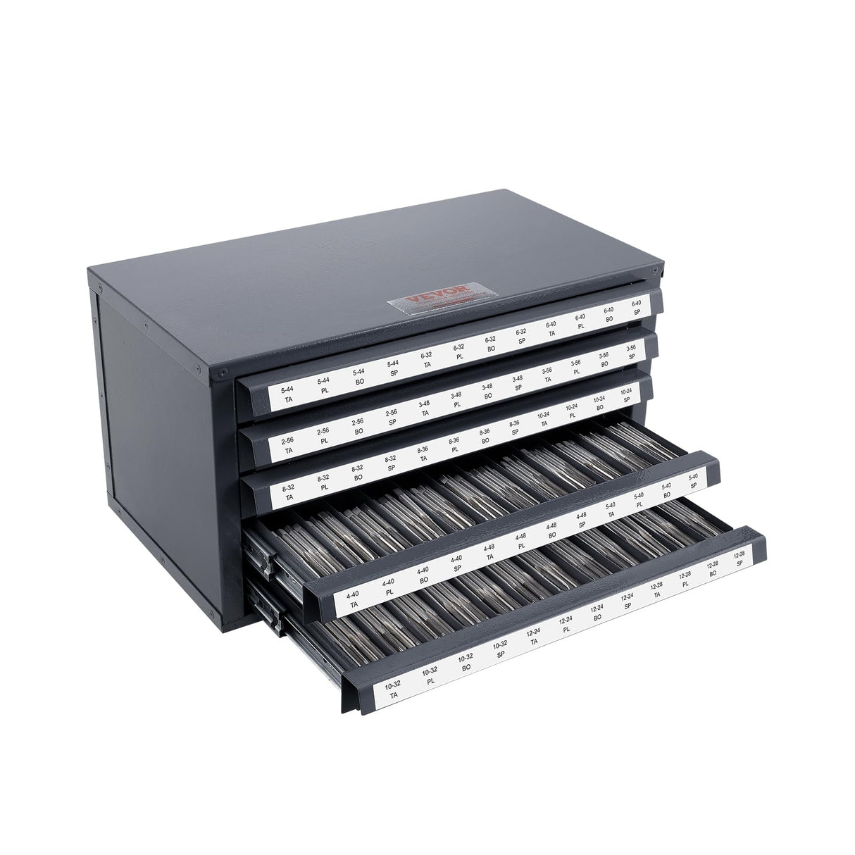 VEVOR Tap Dispenser Cabinet, Five-Drawer Tap Organizer Cabinet for #2-56-#12-28 Steel Tap Dispenser Organizer Cabinet with Labels, 60-Compartment Stackable Tap Cabinet for Tap Storage VEVOR