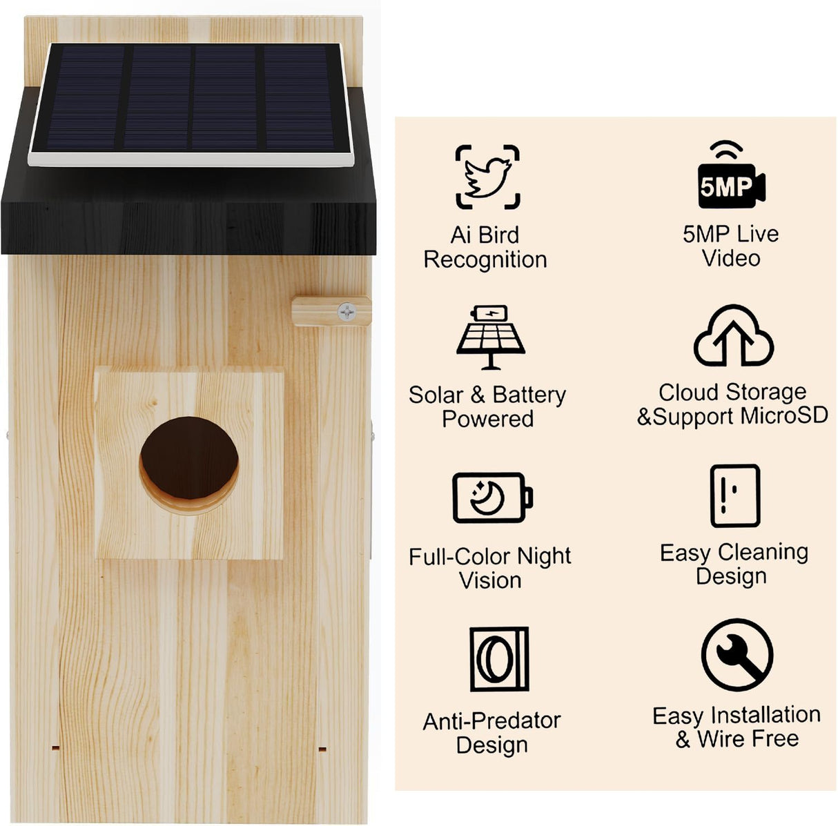 Smart Bird House with 5MP HD Camera, Solar-Powered & Night Vision - IP66 Weatherproof, App-Controlled Bird Watching for Bird Enthusiasts EYRIZON