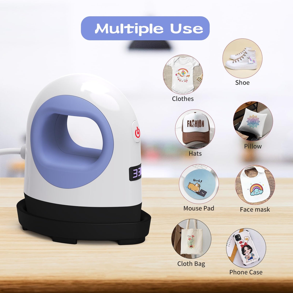 Heat Press Mini Heat Press Machine, Small Heat Press for T Shirts, Hats, Heating Transfer Projects,14 Levels Temperature Setting (White&Purple) AST&T