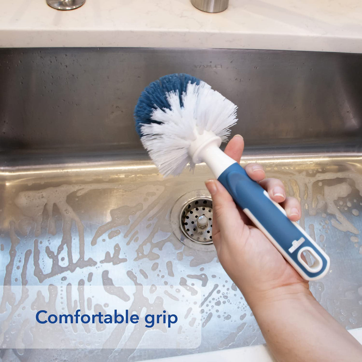 Unger Sink & Dish Scrub Brush – Kitchen Scrub Brush, Dish Washing Scrubber, Small Cleaning Brush, Kitchen Cleaning Supplies, Non-Scratch Bristles, Glassware, Pots, Pans, Tumblers, Drains & Disposals UNGER
