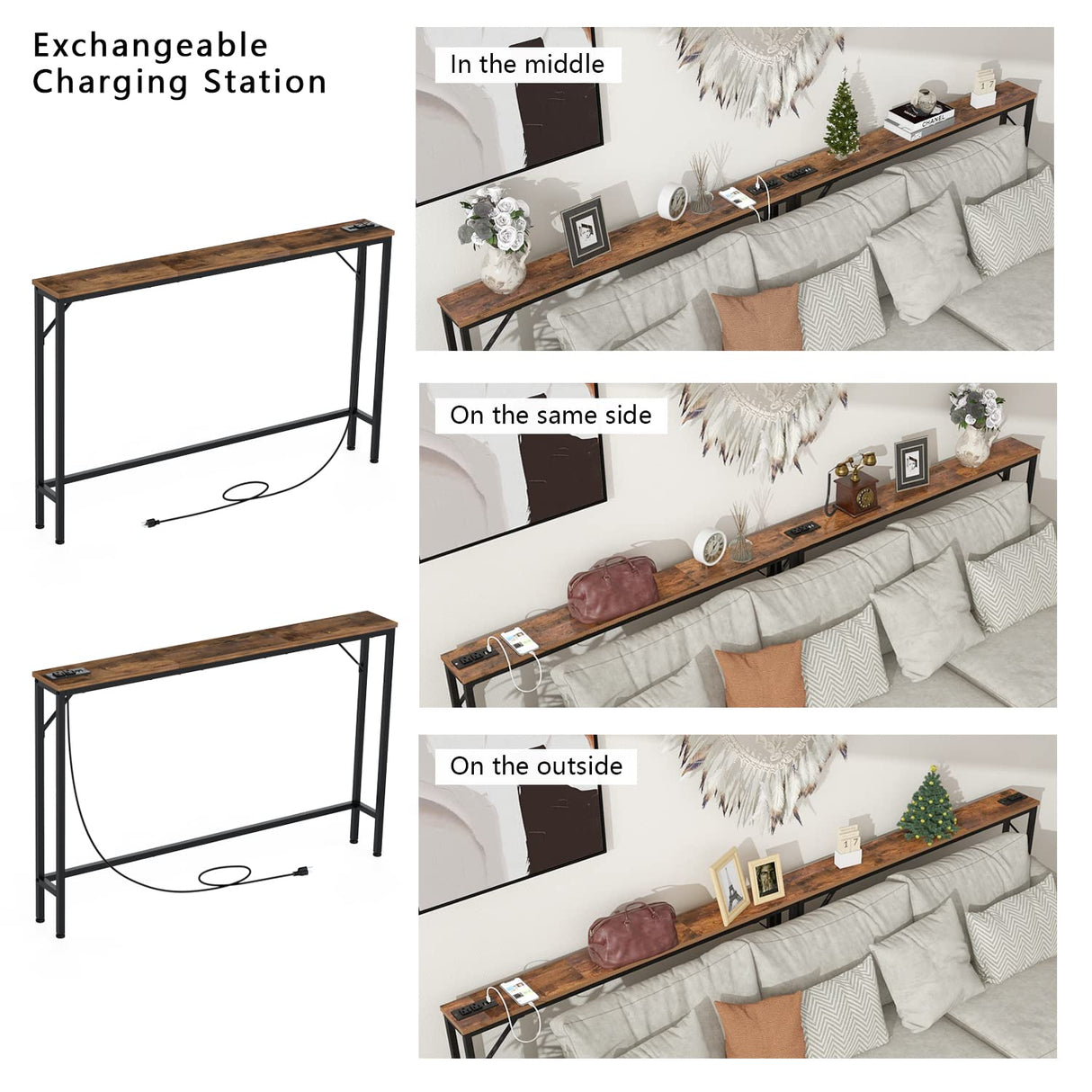 Tohomeor 5.9" Skinny Behind Sofa Console Table with Charging Station 47.24" Narrow Long Behind Couch Table with Power Outlets USB Ports Thin Entry Table for Entryway Living Room Hallway Tohomeor