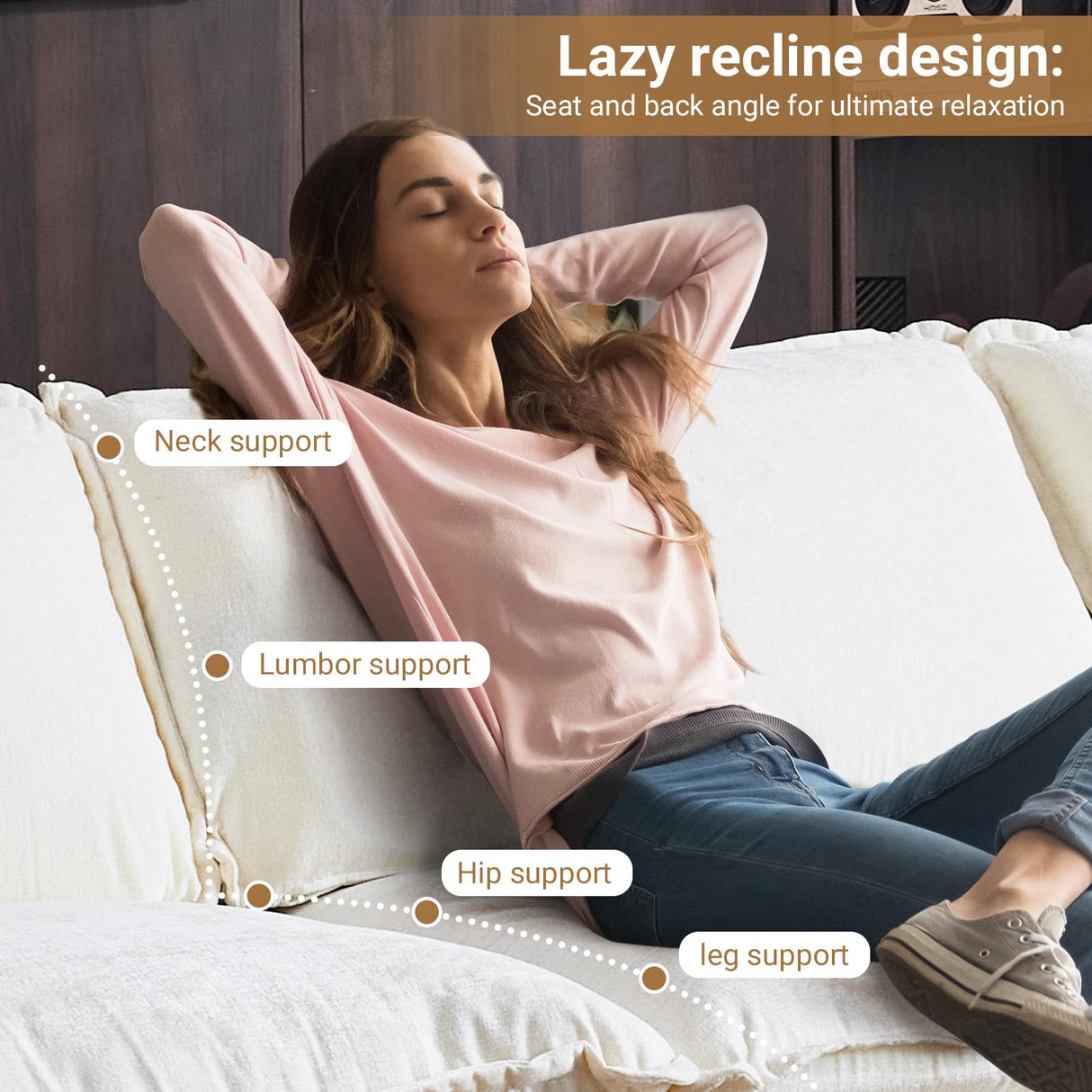 VINGLI 122" Cloud Double-Layer Deep Convertible Sectional Sofa, Comfy L-Shape 3-Seat Couches for Living Room, Modern Couch with Movable Ottoman for Small Space, White/Cream Chenille VINGLI