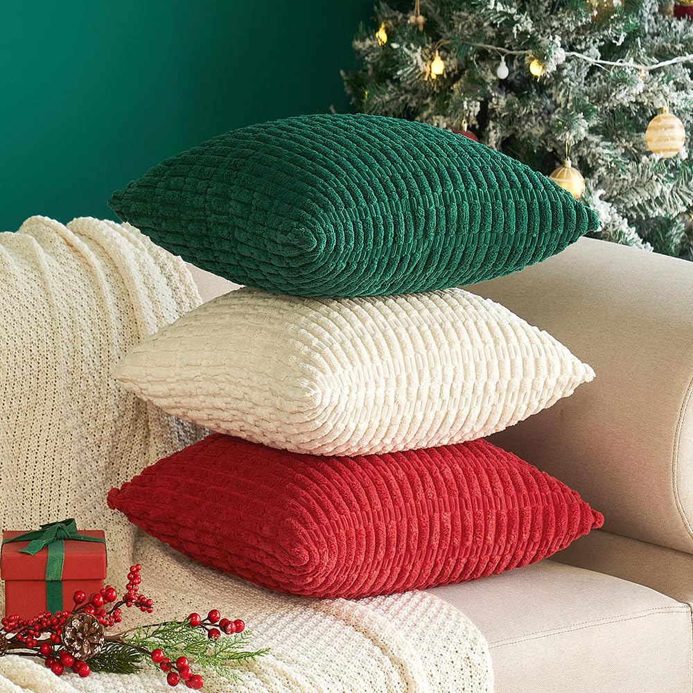 MIULEE Pack of 2 Corduroy Decorative Throw Pillow Covers 18x18 Inch Soft Boho Striped Pillow Covers Spring Modern Farmhouse Home Decor for Sofa Living Room Couch Bed Cream White MIULEE