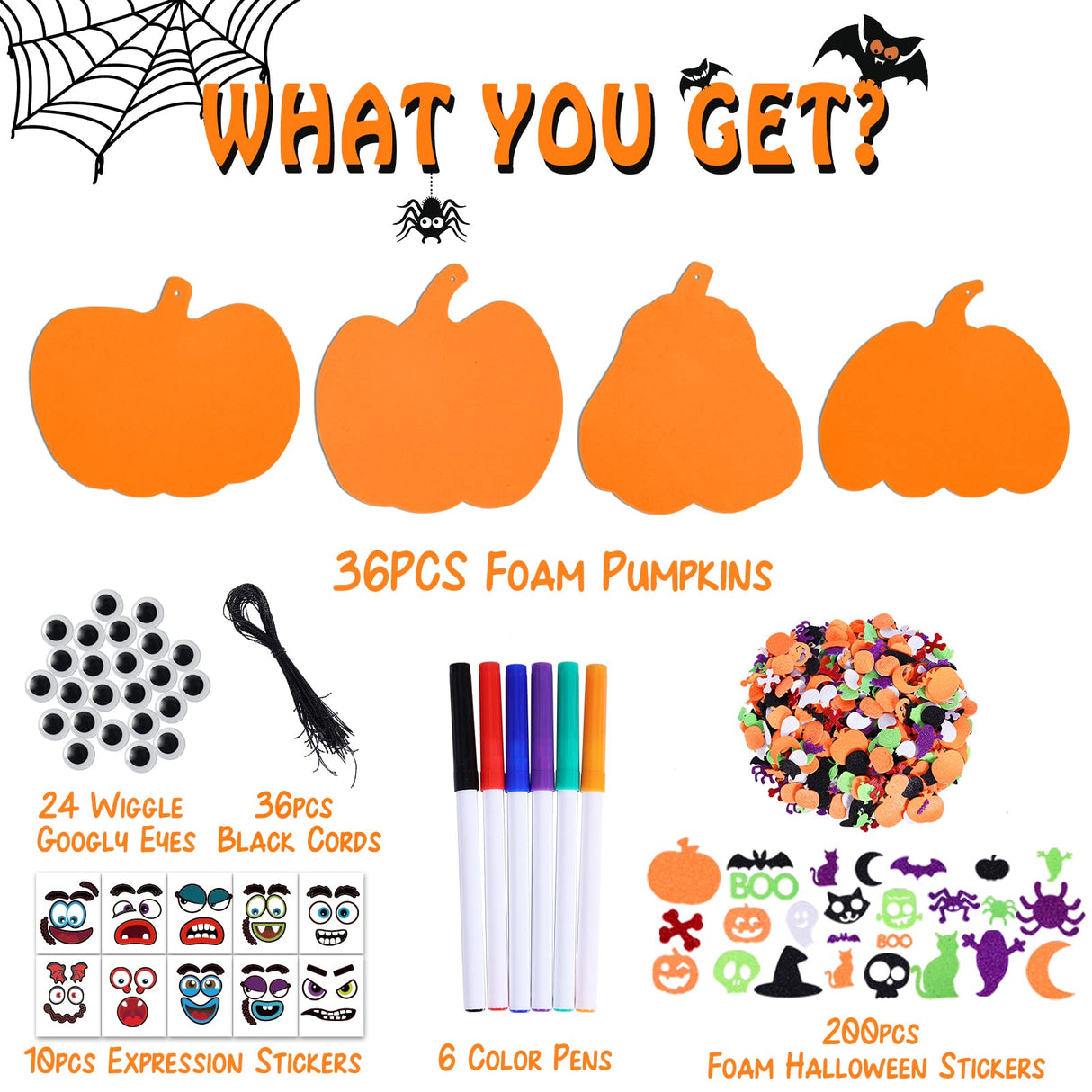 Max Fun 312PCS Halloween Pumpkin Foam Stickers, Halloween Craft Kit for Kids Bulk Glitter Set DIY Self-Adhesive Halloween Decoration Max Fun