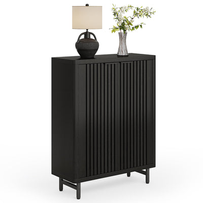 LITTLE TREE 6-Tier Shoe Cabinet with Doors for Up to 24 Pairs, Large Wooden Shoe Storage Cabinet with Adjustable Shelves, Black Freestanding Shoe Organizer Cabinet for Entryway, Hallway