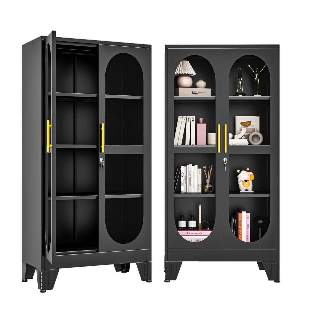 baoliwo 61" H Locking Display Cabinet with Glass Door, Tall Storage Cabinet with 3 Adjustable Shelves, Metal Curio Cabinet Multi-Purpose Display Case for Collectibles Living Room baoliwo