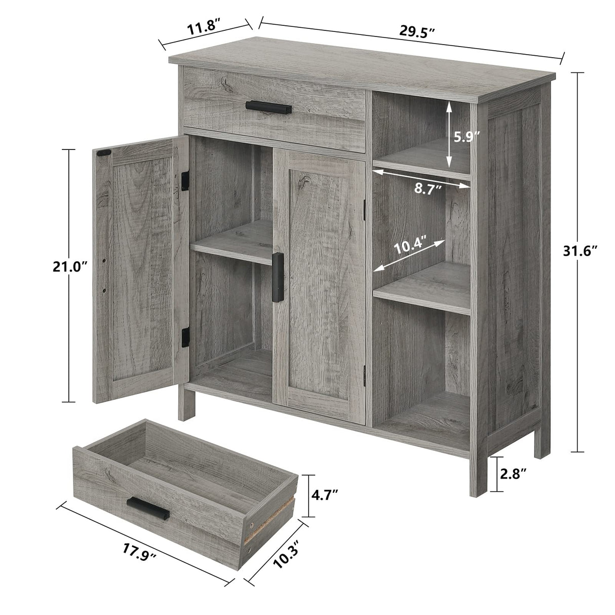 WEENFON Storage Cabinet, Bathroom Cabinet with Drawer, Coffee Bar Cabinets with Doors and Shelves, Freestanding Cupboard for Living Room, Grey UNSNG086CV1 WEENFON