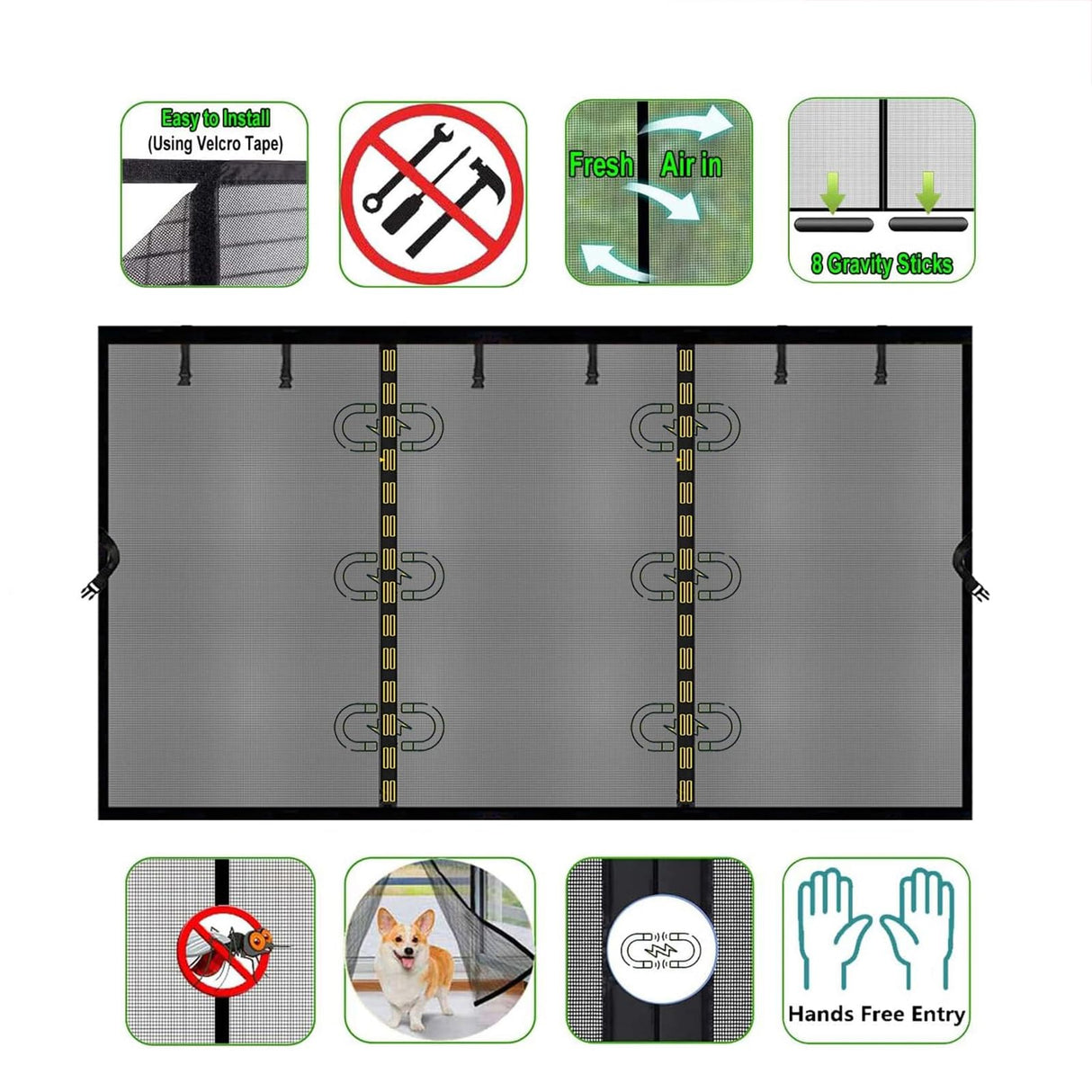 Magnetic Garage Door Screen for 16-22ft 2 3 Car Doors Durable Fiberglass Heavy Duty Mesh Garage Door Net, Pets Friendly Retractable Carport Garage Patio Porch RV Screen Curtain (Black, for 17x7ft) YXAZCM