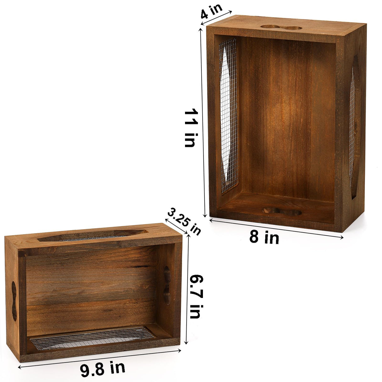 Okllen Set of 2 Wooden Nesting Countertop Baskets, Decorative Wood Storage Box Farmhouse Rustic Crate with Cutout Handles for Bread, Fruit, Vegetables, Kitchen, Bathroom, Pantry Supplies, Brown Okllen