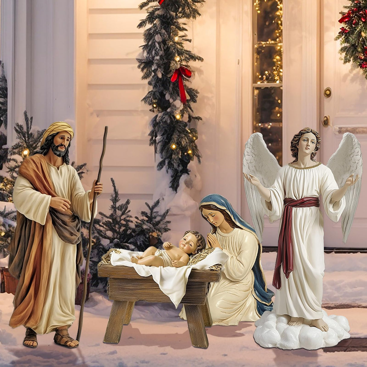 MorningRo 12 Pcs Christmas Outdoor Nativity Scene Set, Large 52" Tall Metal Holy Family Yard Decorations with Stake, Lifelike High Joseph, Mary, Baby Jesus, Angel, Three Kings, Shepherd, Donkey, Camel MorningRo