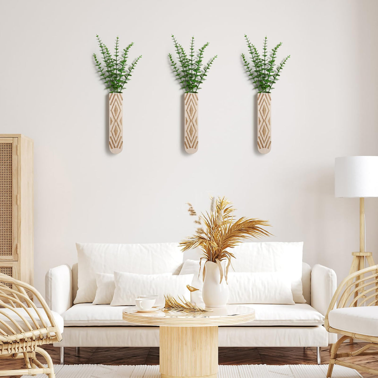WEWEOW Wall Planter for Indoor Plants, 3 Pack Geometric Hanging Planter, Stylish Wood Vase for Fake Plants and Dried Flowers Stems, Boho Wall Decor for Living Room, Bedroom, Entryway WEWEOW