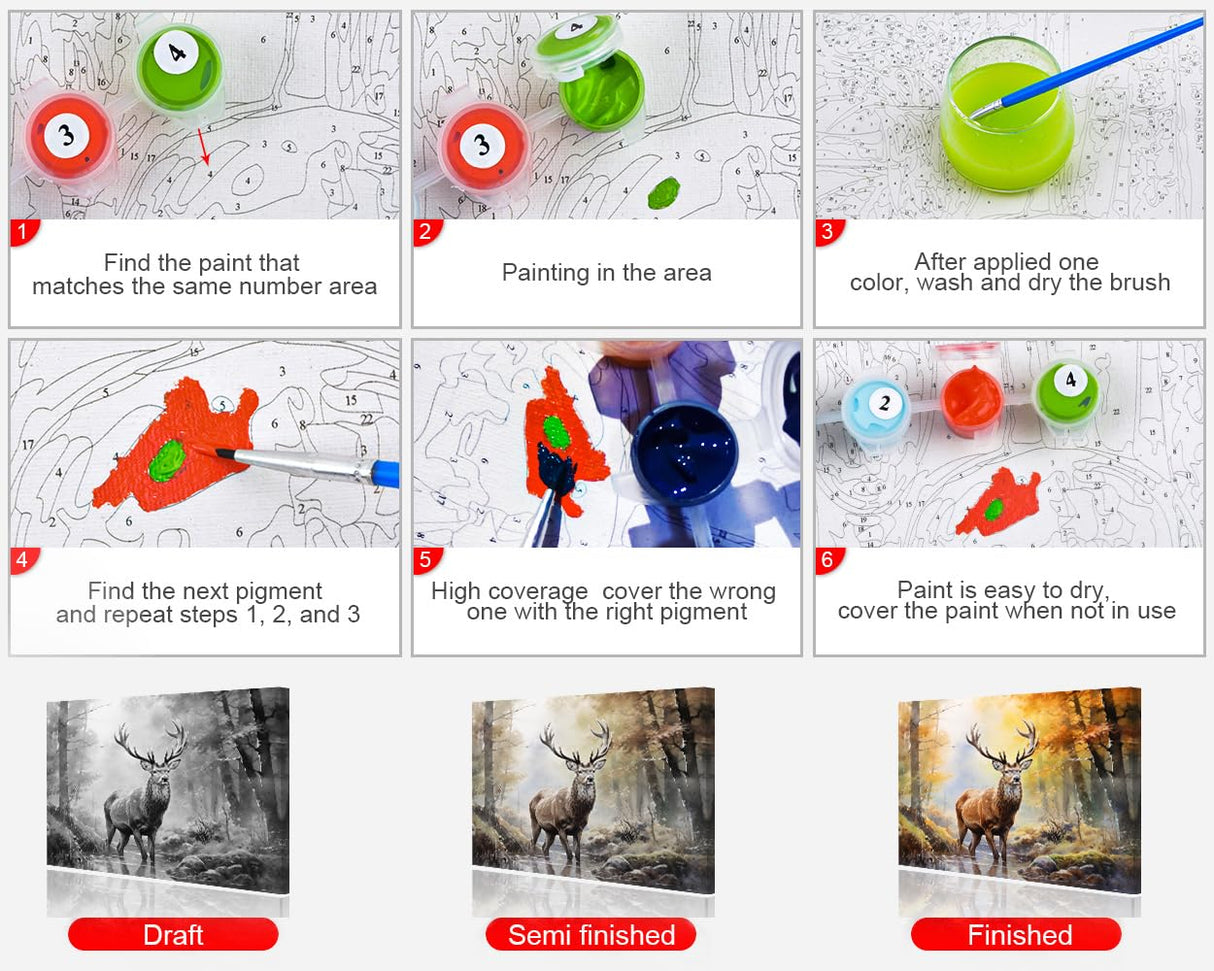 TUMOVO Deer DIY Paint by Number Flower Paint by Numbers for Adults Wild Animals Paint by Numbers Kids on Canvas Colorful Forest Paint by Numbers for Beginner Oil Painting Kits Gift 16x20inch TUMOVO