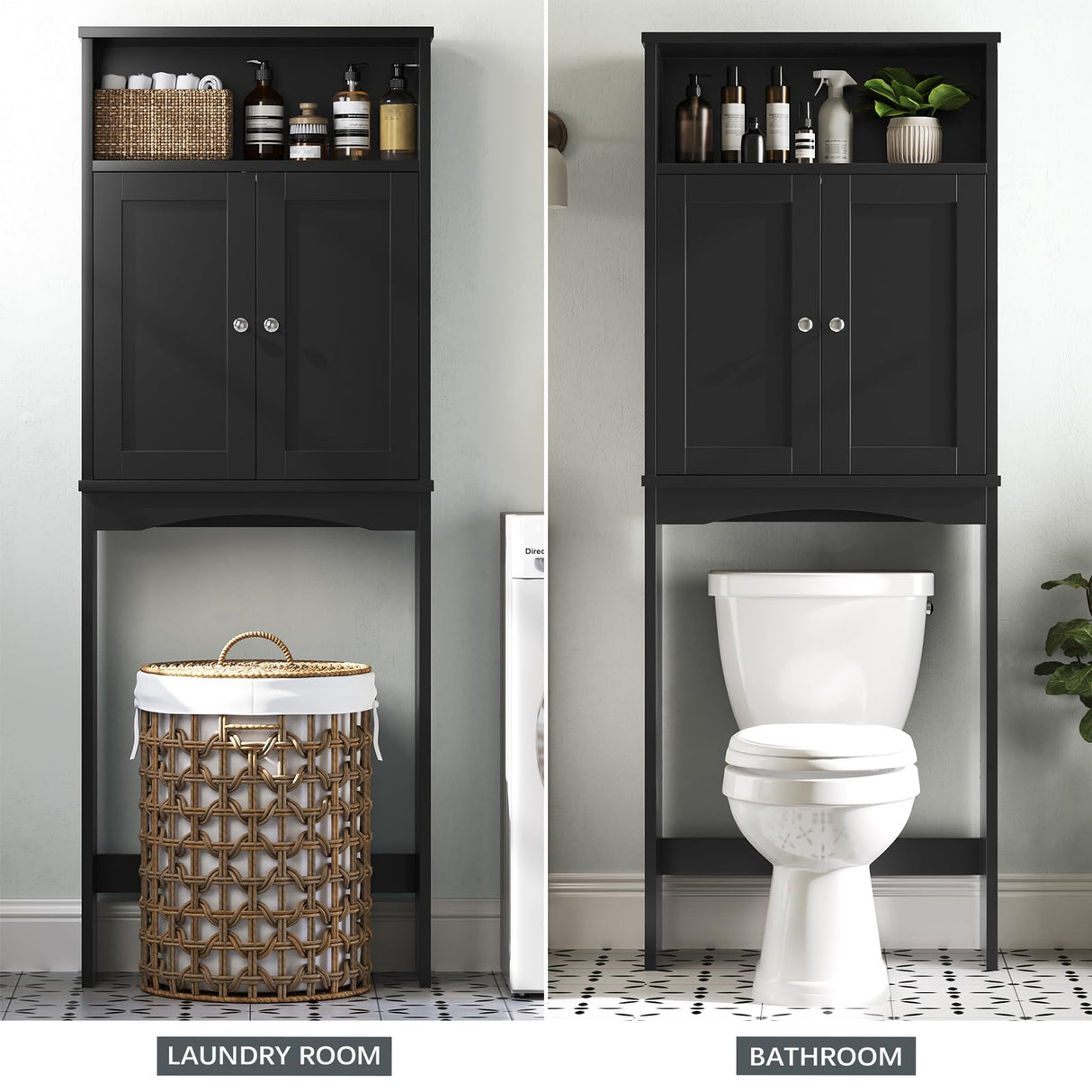 Baztin Over The Toilet Storage Cabinet, Over The Toilet Cabinet for Bathroom with Inner Adjustable Shelf and Top Open Storage Above Toilet Cabinet Behind The Toilet Bathroom Organizer, Black Baztin