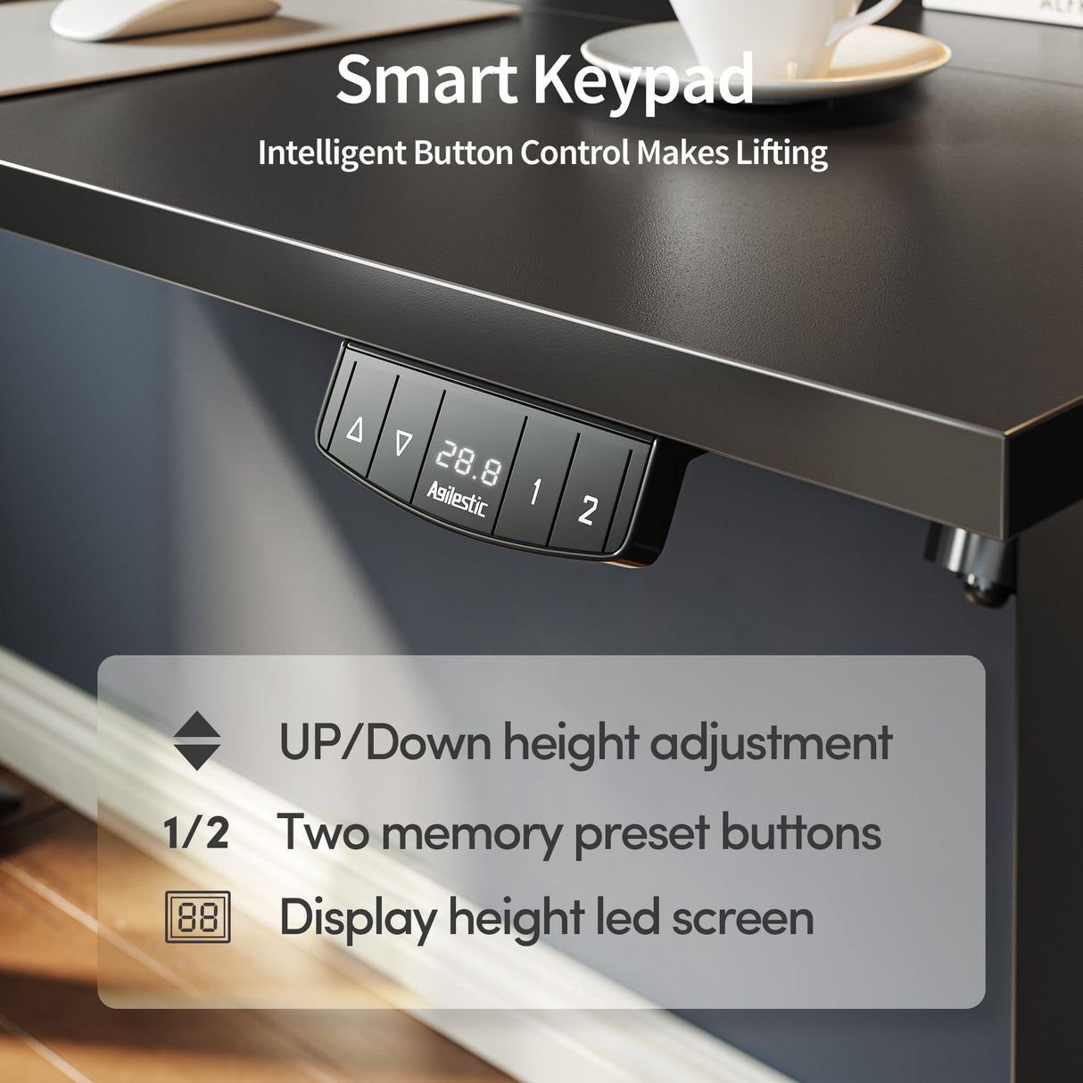 Agilestic Electric Standing Desk, 55 x 24 Inches Height Adjustable Desk, Sit Stand up Desk for Work Office Home, Ergonomic Rising Gaming Computer Table with Memory Preset, Black Agilestic