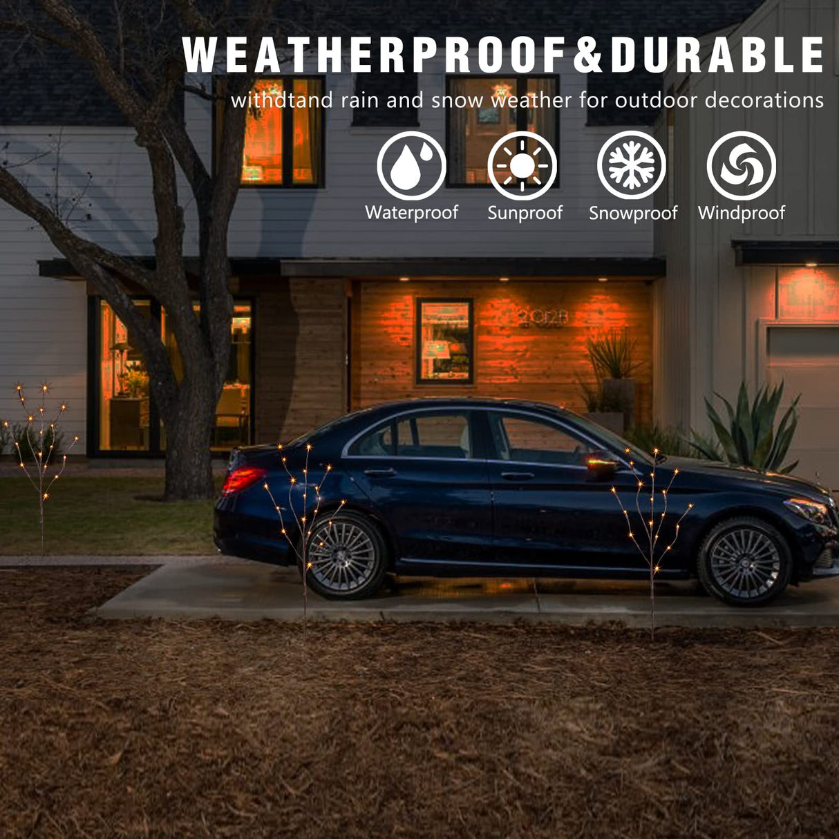 EAMBRITE 3PK Brown Lighted Twig Branches Pathway Light with 30" 60 LED Warm White Bulbs for Outdoor and Indoor EAMBRITE