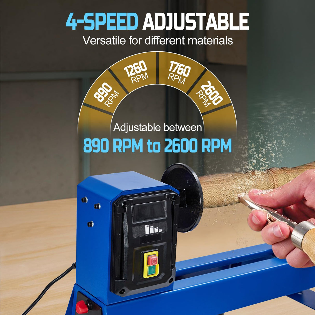 Benchtop Wood Lathe, 14" x 40", Power Wood Turning Lathe 400W, 4 Speed 1040/1480/2130/2980RPM, Benchtop Wood Lathe for High Speed Sanding and Polishing of Finished Work TROPOW