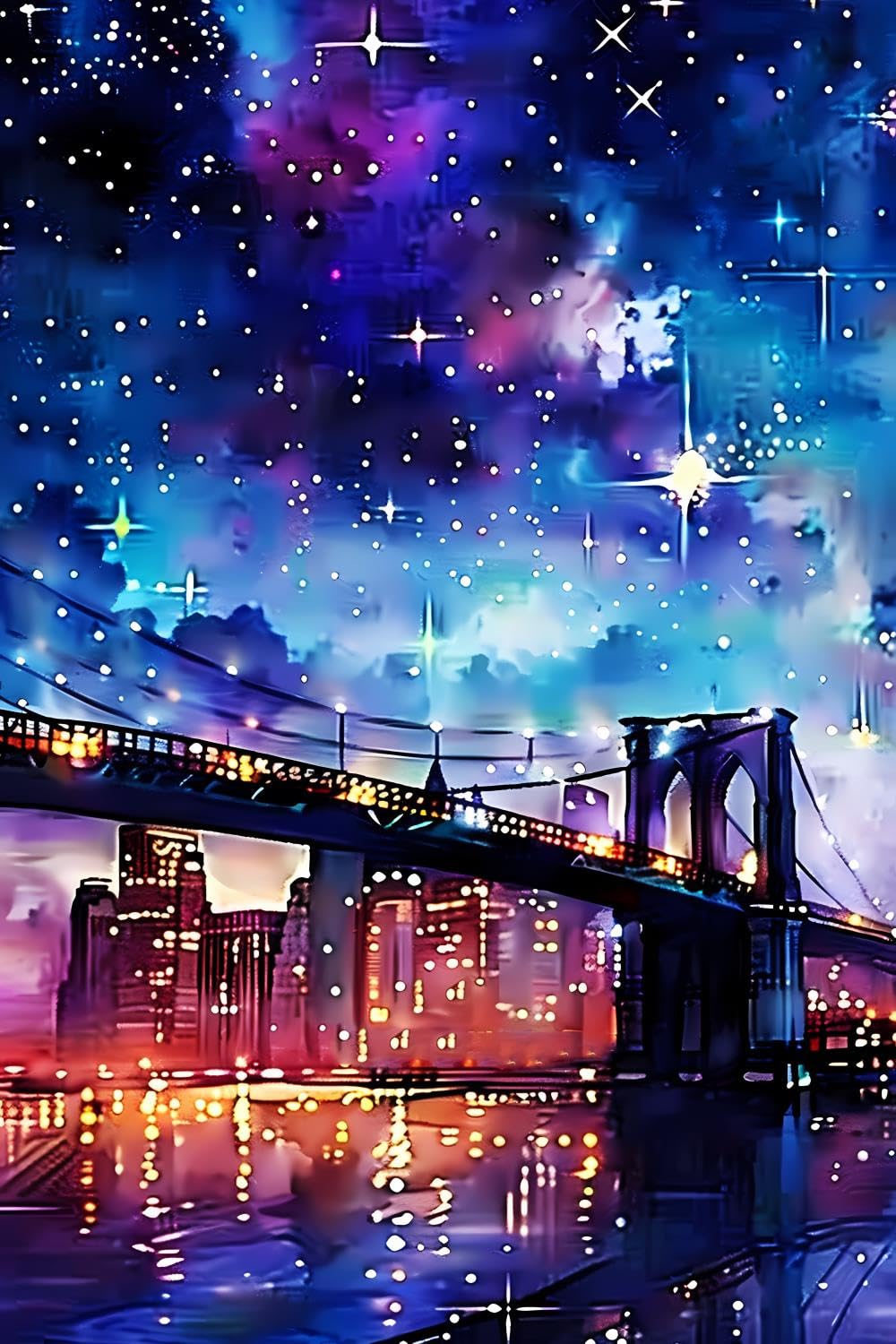 SOIOEOR 5D Full Round Diamond The Bridge Under The Stars Diamond Painting Art for Beginners, Suitable for Room Wall Decor, Personalised Gift for Lover 20x30 inch SOIOEOR