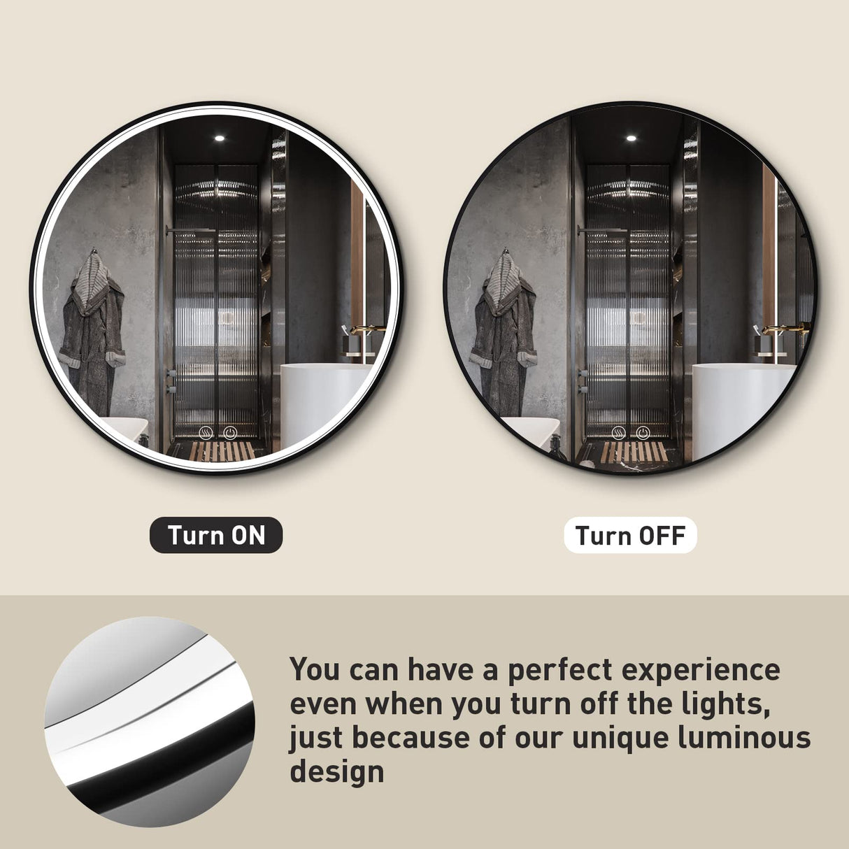 FTOTI 28 Inch LED Black Frame Round Mirror,Round Bathroom Mirror with Light,Anti-Fog & Dimmable Touch Switch, Waterproof IP54,90+ CRI FTOTI
