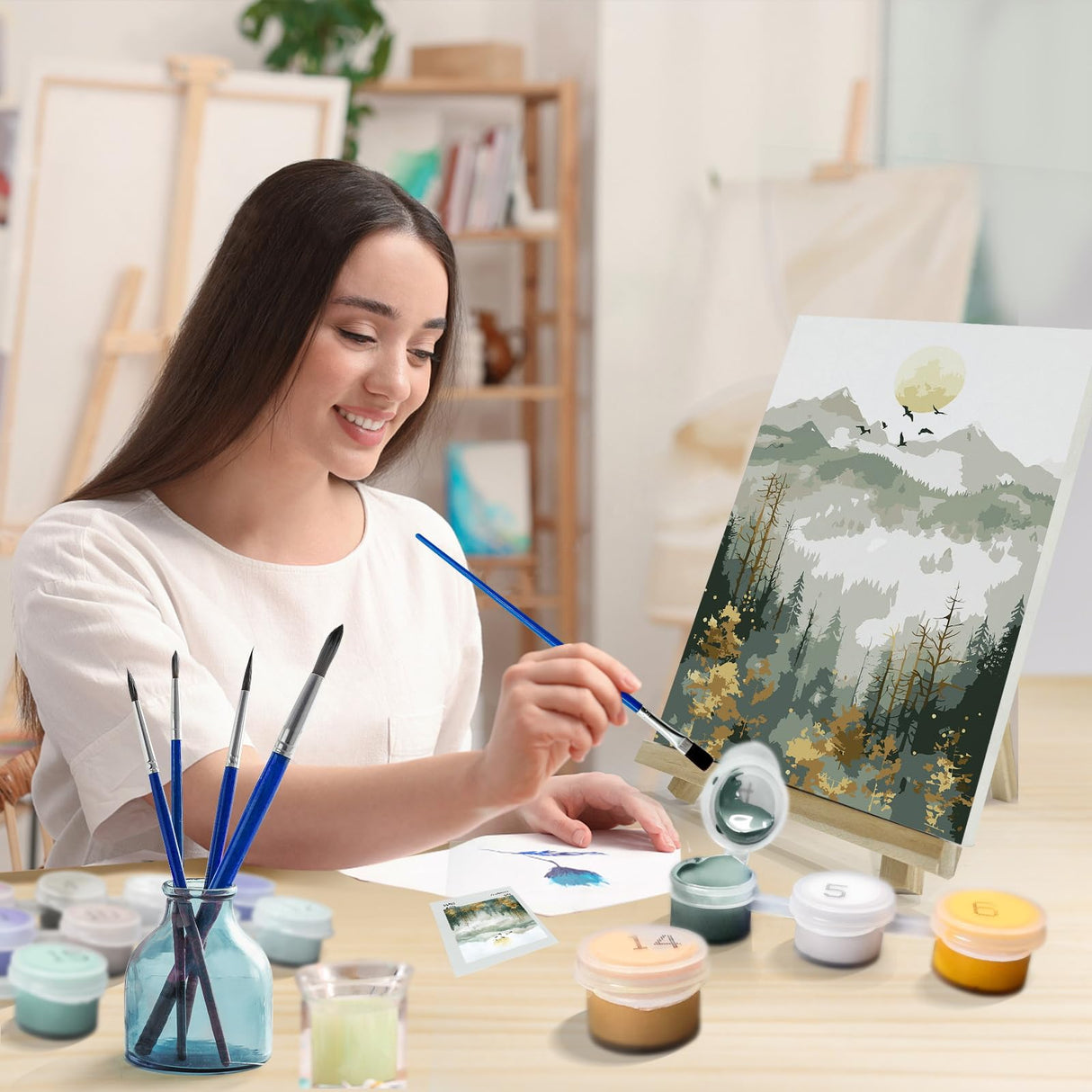 JOOZ Mountain Paint by Numbers Kit for Adults with Frame, DIY Moon Landscape Paint by Number with Easel, Adult Paint by Number Kits Framed Canvas for Home Wall Decor 8 x 12 Inch JOOZ