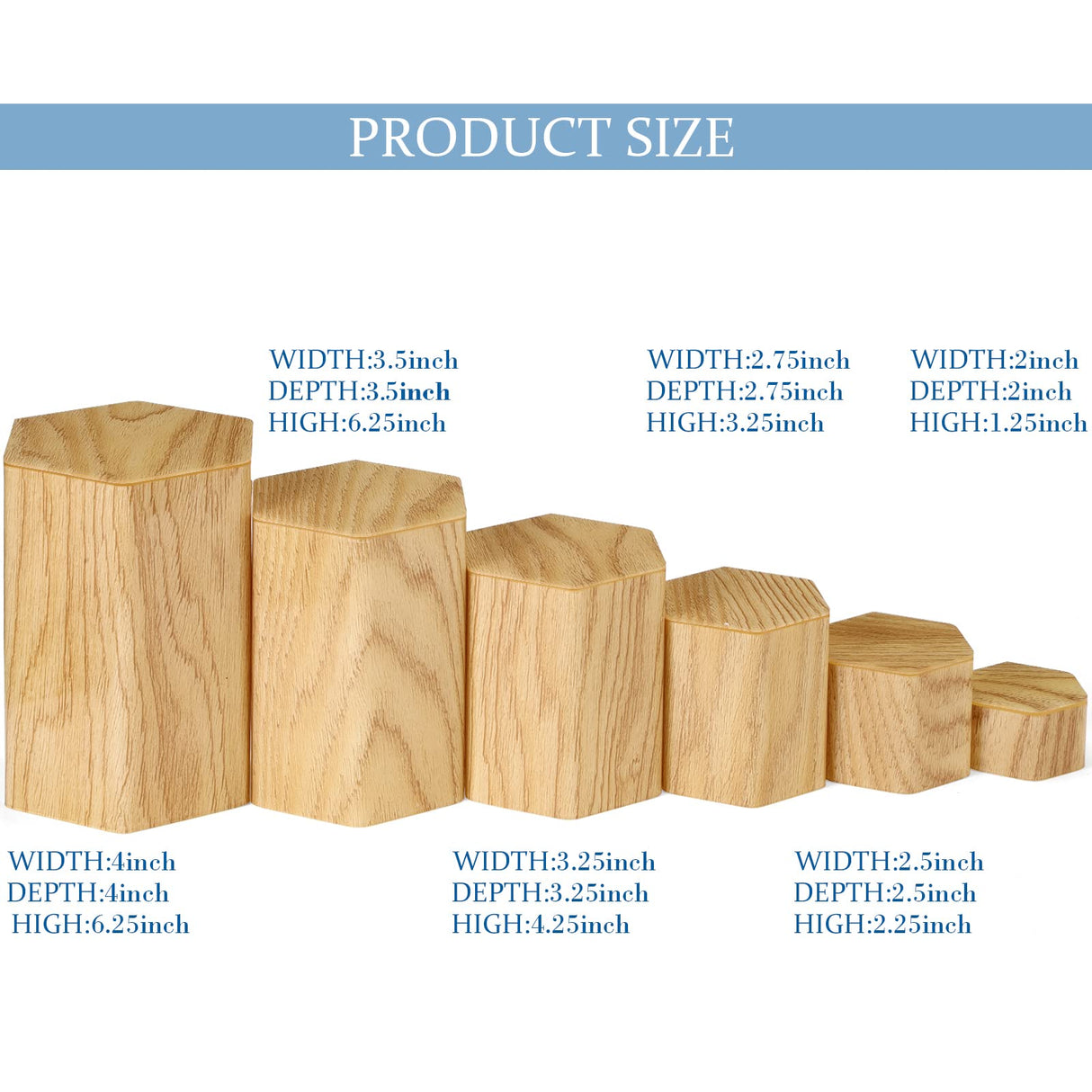 Jetec Hexagonal Jewelry Display Risers Hexagonal Market Display Risers Stands Acrylic Showcase Acrylic Stand for Jewelry Model Figures Decoration, 6 Sizes(Woodgrain,12 Pieces) Jetec