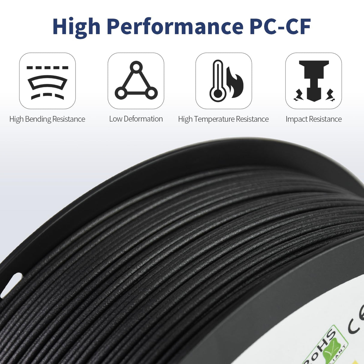 YXPOLYER Carbon Fiber PC Filament Tough Carbon Fiber Polycarbonate 1.75mm PC-CF 3D Printer Filament 1kg/2.2lb, Excellent Strength, Rigidity and Heat Resistance 3D Engineering Material Filament, Black yxpolyer