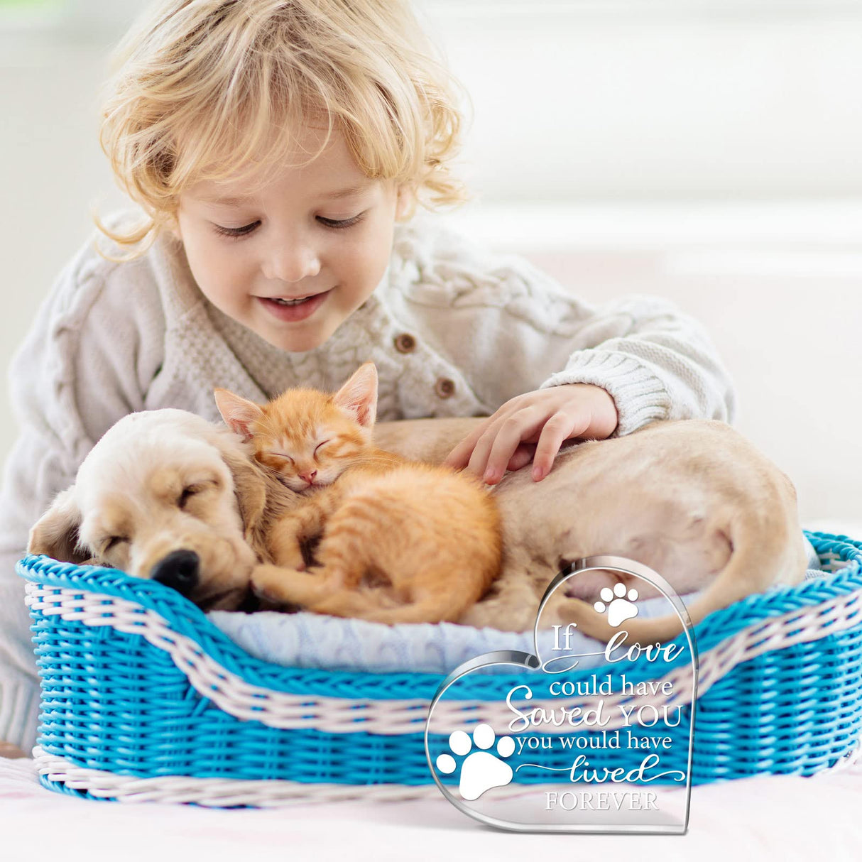 Chunful Pet Memorial Gift Pet Keepsake Sympathy for Loss Remembrance Cat Memorial Bereavement Crystal Acrylic Heart Decor Crystal Acrylic Heart Condolence Gifts for Loss of Loved One(If Love Could) Chunful