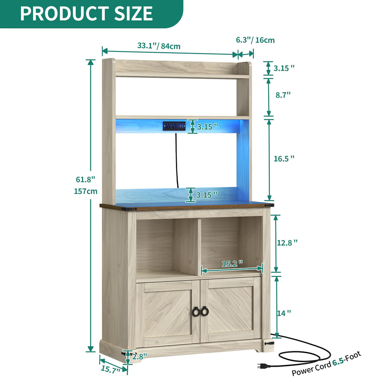 YITAHOME Bakers Rack Cabinet, Microwave Stand with Power Outlet & RGB LED Lights, Farmhouse Coffee Bar Station with Storage, 5-Tier Kitchen Pantry Hutch for Dining Living Room,White Walnut Grain YITAHOME