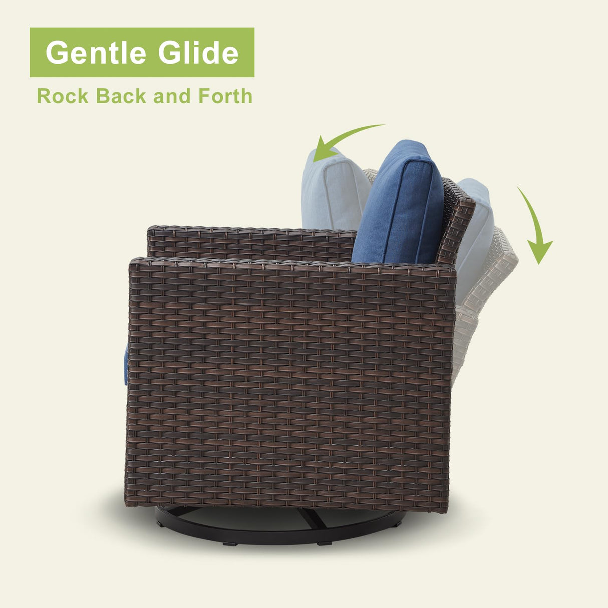 Rilyson Patio Furniture Swivel Chiars Set - 6 Piece Wicker Outdoor Patio Conversation Set with Rattan Rocking Glider Chair,Ottoman Sofa and Coffee Table for Porch Deck Garden(Brown/Blue) Rilyson